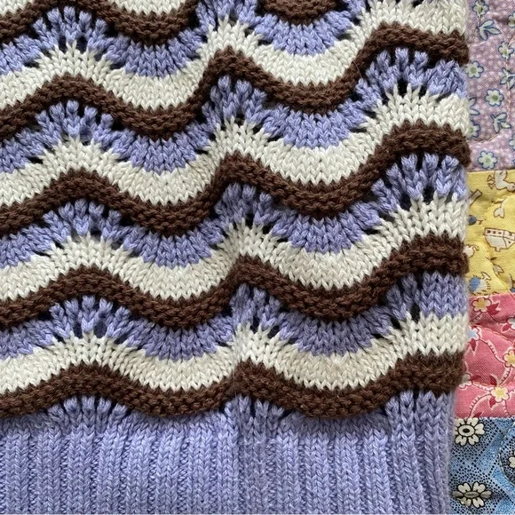 Hollister Brown, Purple and White wavy Crochet Drop sleeve sweater - Picture 4 of 4